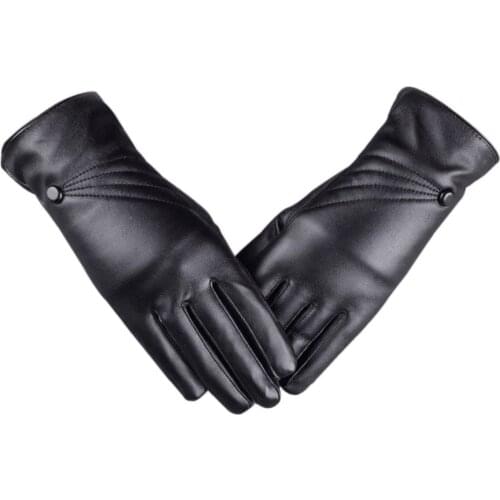 1Pair Womenss Casual Fashionable Touch Screen Texing Gloves Fleeced Thermal Warm PU Leather Winter Gloves Delicate Design Gifts