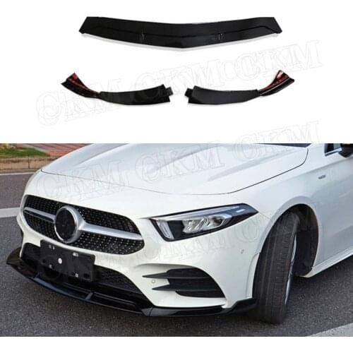 3 PCS/Set Front Lip Shovel Spoiler for Mercedes Benz A Class W177 Sport A45 AMG 2019 2020 ABS Head Bumper Chin Guard