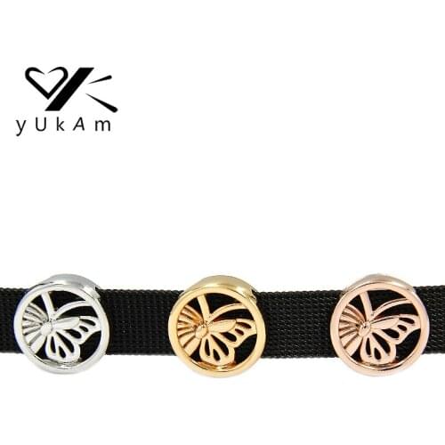YUKAM Hollow Round Butterfly Slider Keeper Charms for Jewelry Making Wrappable Stainless Steel Mesh Keeper Bracelets Accessories