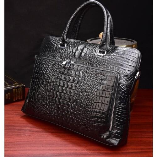2021 New Luxury 100% Cow Genuine Leather Business Mens Briefcase Male Shoulder Bag Real Leather Men Alligator Tote Computer Bag