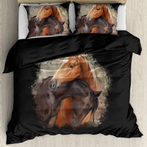 3D Black Horse Print Bedding Soft Comforter Duvet Cover Set with Pillow Cover Luxury Bed Set Animal Quilt Cover for Adult Kids