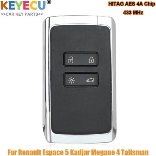 KEYECU Smart Keyless-Go Remote Car Key for Renault Megane 4 Talisman Kadjar Espace 5, Fob 4 Button , 433MHz Hitag AES 4A Chip