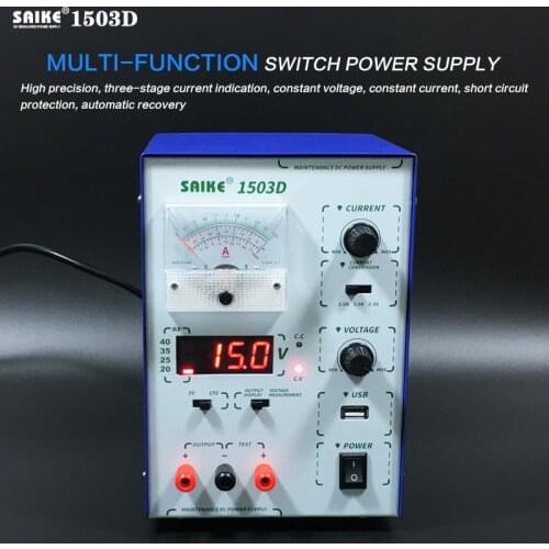 SAIKE 1503D 15V 3A 220V DC regulated Switch power supply Adjustable Voltage regulator Regulated power supply With USB interface