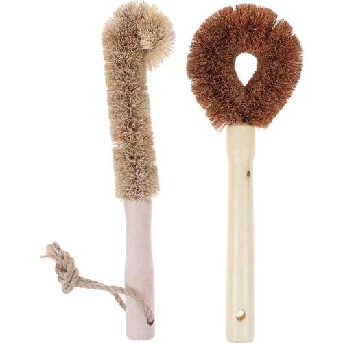 Coconut Palm Pot Brush Glass Decontamination Cleaning Brush Long Handle Bottle Brush Non-stick Skillet Cup Brush