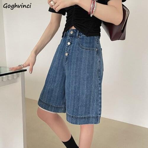 Striped Denim Shorts Women Straight Vintage Washed Ulzzang Street Style High Waist Simple Loose Students Streetwear Korean Chic