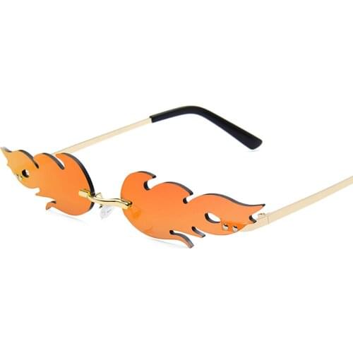 Fire Flame Sunglasses Luxury Fashion UV400 Rimless Wave Sun Glasses Metal Shades Vintage Frameless Clear Lens Mirror Eyewear