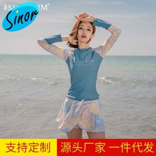 Sports Swimsuit Womens Split Korean Ins Wind Long-Sleeved Upper Garment Sun Protection Belly Covering Slim Swimming Suit