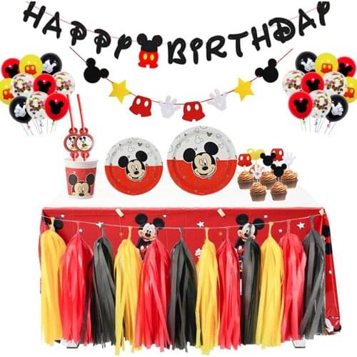 Cartoon Mickey Mouse Theme Cutlery Kids Party Decoration Birthday Party Disposable tableware Baby Bath Cup Plate Party Supplies