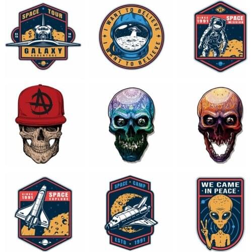 Punk/Skull Heat Transfer Vinyl Alien/Animal Stickers On Clothes Planet Patch Iron-On Transfers For Clothing T-Shirts Applique