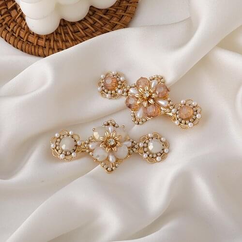 Retro Trendy Pearl Crystal Flower Hairpin Alloy Hair Side Clip Elegant Temperament Women Hair Accessories