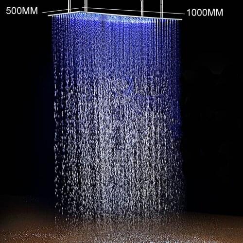 Bathroom Ceiling Big Shower Head Rainfall Panel with LED Lights / 304 Stainless Steel Brushed Quality Hotel Shower