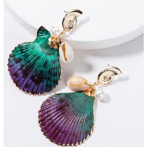 Fashion Exaggerate Geometric Ladies Seashell Beach Dangle Earrings 2020 Summer Chic Statement Drop Earrings bijoux for women