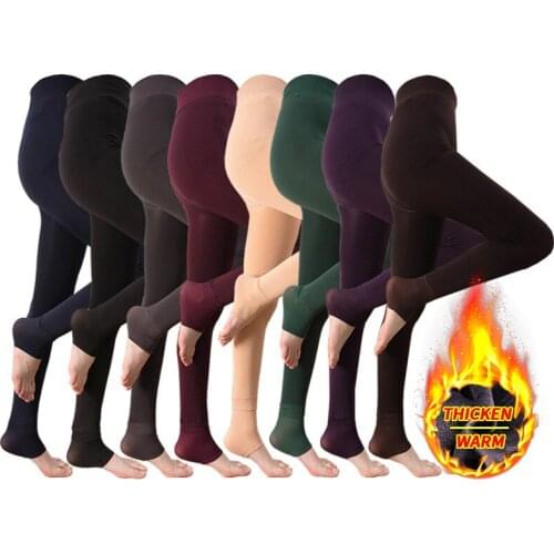 Womens Winter Warm Sexy Tights Plus Size Pantyhose Thick Velvet Cashmere Opaque Colored Tights Nylon Stretch Black High Tights