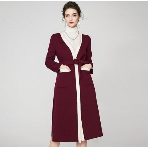 Women s winter coat wine Double sided wool cashmere outwear 2019 autumn plus size ladies fashion coats jackets long free ship