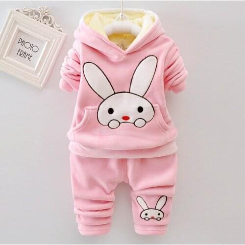 1 2 3 4 Years Cute Rabbit Winter Baby Girls Clothing Sets Keep Warm Fashion Hoodies And Pants Little Princess Suits Kids Clothes