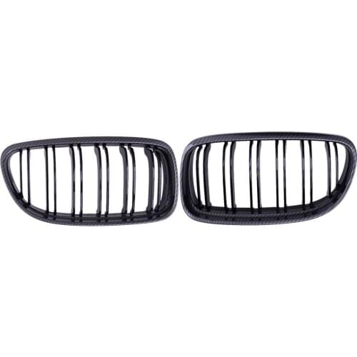 1 Pair Car Carbon Fiber Style ABS Double Slat Front Kidney Grille Fit for BMW E90 E92 E93 M3 51137157275 51137157276