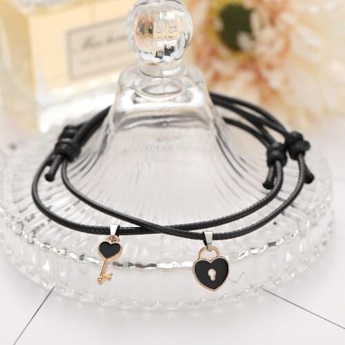 1 Pair New Arrival Couple Bracelet Alloy Key Heart Lock Charm Bracelet Handmade Jewelry Rope Bracelet Lovers Gifts For Women