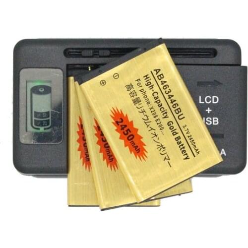 3x 2450mAh AB463446BU Gold Replacement Battery + LCD Charger For Samsung SGH GH SGH-E251,SGH-E258,SGH-E350,SGH-E428,SGH-E500 ect