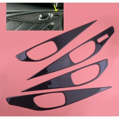 4pcs Car Interior Door Panel Handle Cover Trim Fit for Infiniti Q50 2014 2015 2016 2017 2018 2019 Left Hand Drive Carbon Fiber