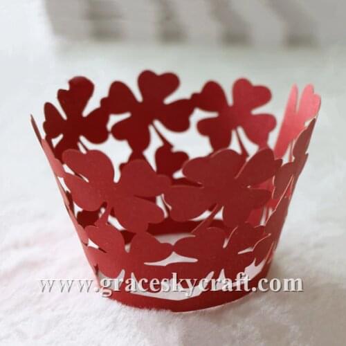 60pcs New Hollow Four Leaf Clover Laser Cut Wedding Cupcake Wrappers Baking Cake Liner Party Cupcake decoration , 23 colors