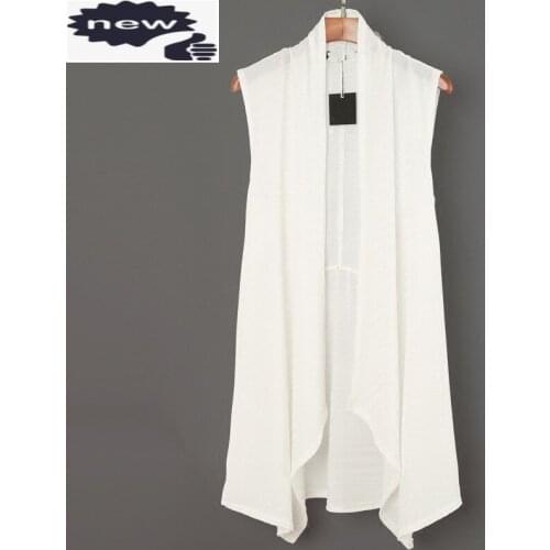 Asymmetrical Personality Summer New Solid Thin Mens Sleeveless Vests Casual See Through Slim Cardigan Medium Length Waistcoats