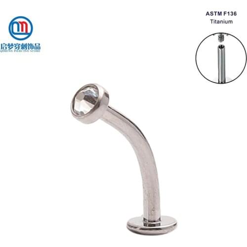 ASTM F136 Titanium Internally Threaded Curved Labret Bar with Flat Crystal Disc Body Piercing Jewelry