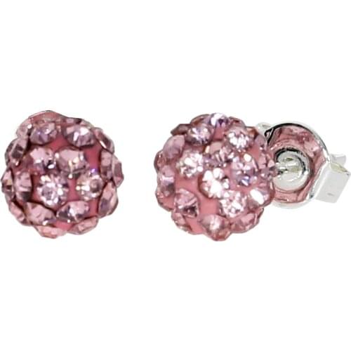 Beritafon Pink Rhinestones Crystal Ball Pave Bead Stud Earrings for Girls Women