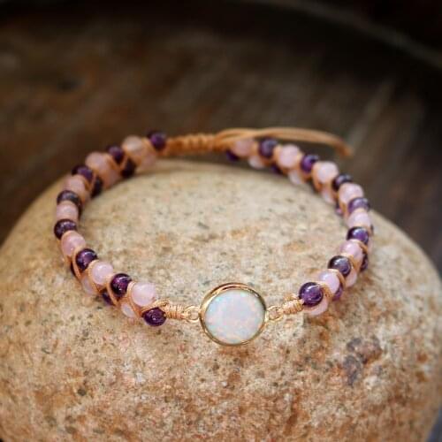 Rose Crystal Wrap Bracelets Opal String Woven Bracelets Yoga Friendship Bracelet Bohemian Jewelry Gifts