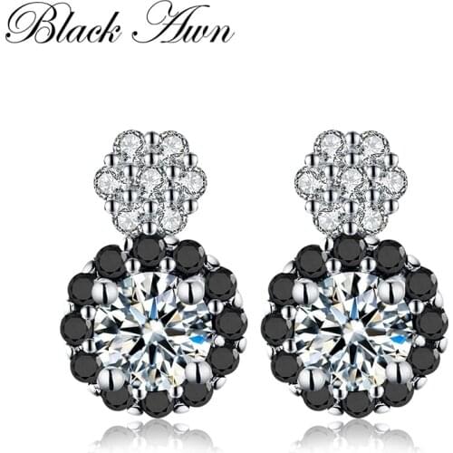 BLACK AWN Vintage 925 Sterling Silver Fine Jewelry Engagement Earrings for Women Wedding Earring T065