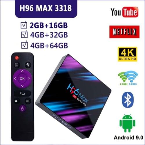 H96 MAX Android 9.0 Smart TV Box RK3318 4GB+64GB Wireless IPTV Box 4K USB Set Top Box WiFi 5G For Netflix Youtube Google Play
