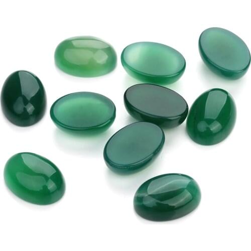10Pcs/Pack Cabochons Natural Semi-precious Agate Cabochons Oval Shape Green Color Size13*18mm DIY Jewelry For Making Rings