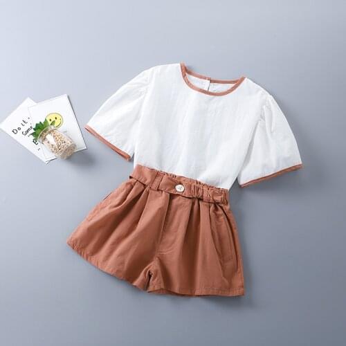 2-7 Years High Quality Summer Girl Clothing Set 2021 New Fashion Casual Solid Shirt + Pants Kid Children Girls Clothing