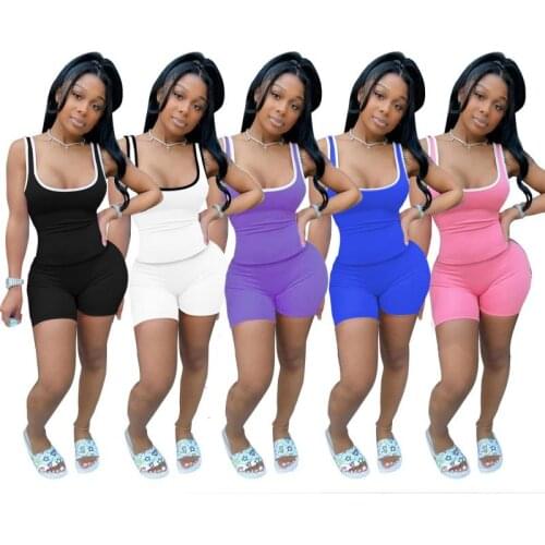 Summer womens sports suit sexy fashion vest solid color leisure vest yoga sports two-piece suit