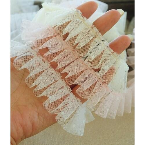 Hot New 3 Meters DIY Sewing Accessories Gauze Embroidered Lace Beautiful Shrimp Pink Lace Trim Fabric 3cm Width