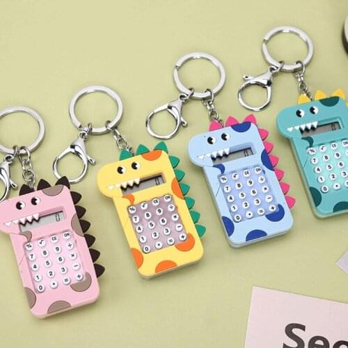 Mini Calculator Cartoon Dinosaur Keychain Bag Decoration Pendant Car Key Ring Women Men Students Jewelry Gift Kids Toys