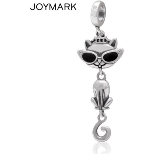 Miss Cat With Sunglasses Sterling Silver Pendants 925 Silver Dangle Beads DIY European Charm Jewellery Accessories SDC956