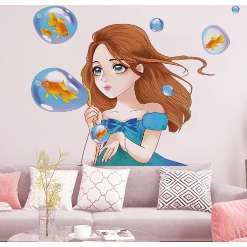 Cartoon Girl Wall Stickers for Girls Room Baby Room Bedroom Backdrop Wall Decoration Waterproof Bathroom Glass Decals