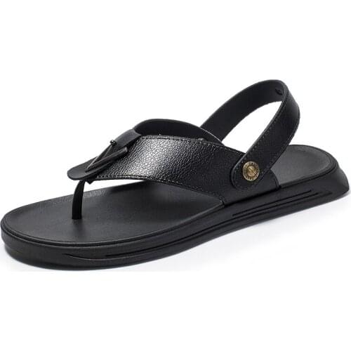 2021 New Summer Cool Water Flip Flops Men High quality Soft Leather Beach Slippers Fashion Man Casual Sandals Zapatos Hombre