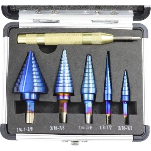6Pcs Triangle Handle Straight Channel Blue Step Drill Set For Stainless Steel Hole Metal Center Punch for Woodworking Wood