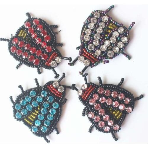 LadyBeetle rhinestones bead patches applique vintage crystal fabric sew on patch fashion clothing bags decoration patch