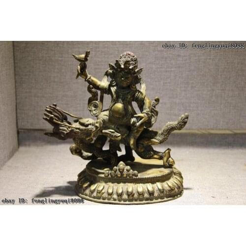 Nepal Monastery Copper Gold Gilt White Jambhala Wealth God Buddha Ride on Dragon Discount 55