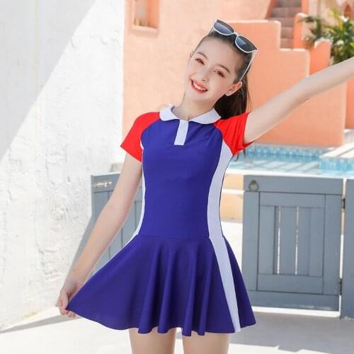 2021 New Girls Two-Piece Skirt Swimsuit Children Sun Protection Swimwear One-piece Bathing Suits Kids Sports Quick Dry Beachwear
