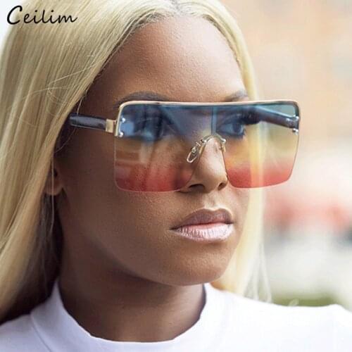 2021 New Trendy Oversized Gradient Sunglasses for Women Fashion One Piece Flat Top Square Sun Glasses Vintage Female Shades