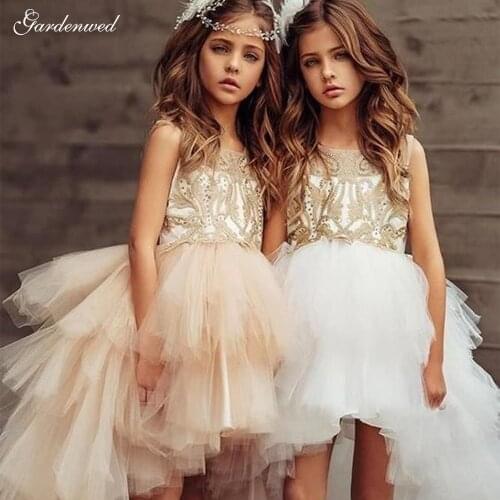 Gardenwed 2020 A-line Kids Flower Girl Dresses Tulle Spaghetti Straps Tuxedo Evening Dress Lace Appliques Ball Gown,Vestidos