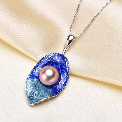 925 Sterling Silver Pendant Blue Leaf Style Design Necklace Pendant Findings Jewelry Parts Fittings Women Accessories