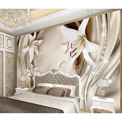 Beibehang Custom wallpaper gold 3d lilies satin European pattern TV background wall home decoration background wall 3d wallpaper