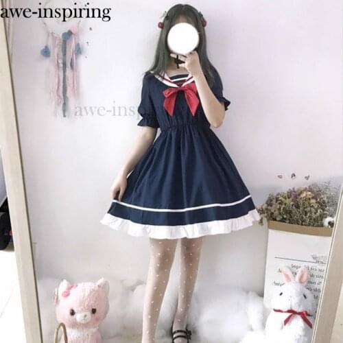 Awe-inspiring Summer Dres Cartoon Blue Sailor Dresses School Uniform Lolita Girls Preppy Cute Tie Short Sleeve Casual Vestidos