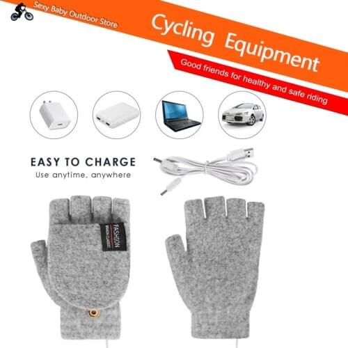 Clamshell Gloves Womens Winter Gloves USB Warm Double-sided Heating Gloves Fingerless Cycling Glove For Bicycle Moto Outdoor