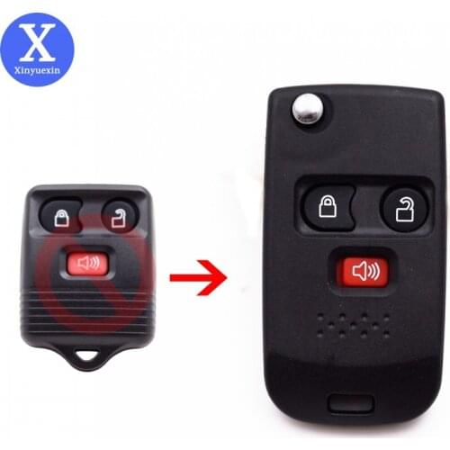 Xinyuexin Flip Key Folding Modified Uncut Car Key Shell Fob Case for Ford Crown Victoria Escape Expedition Explorer 3 Buttons