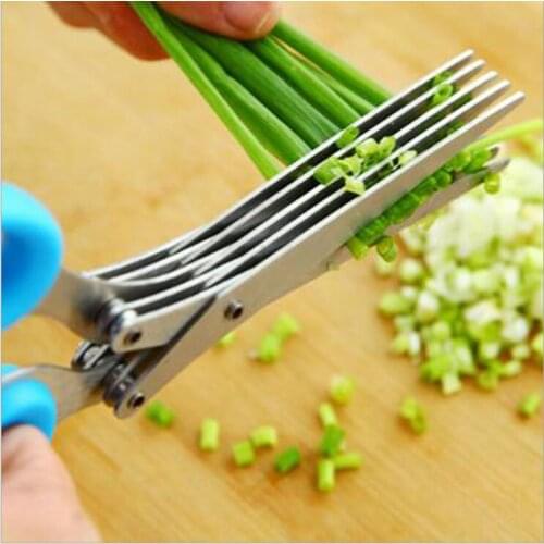 Steel Kitchen scissors Multi functional Stainless 5 Layers Scissors Sushi Shredded Scallion Cut Herb Spices Scissors 100pcs/lot